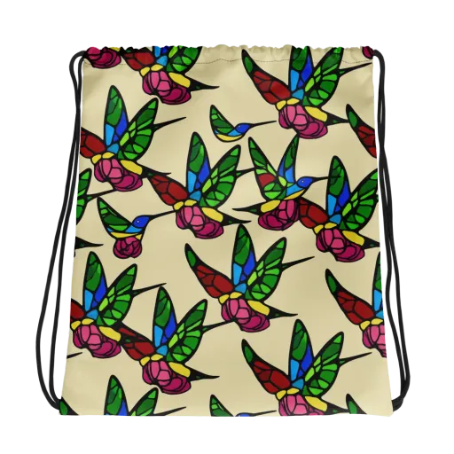 Hummingbird Mosaic on a Drawstring Bag