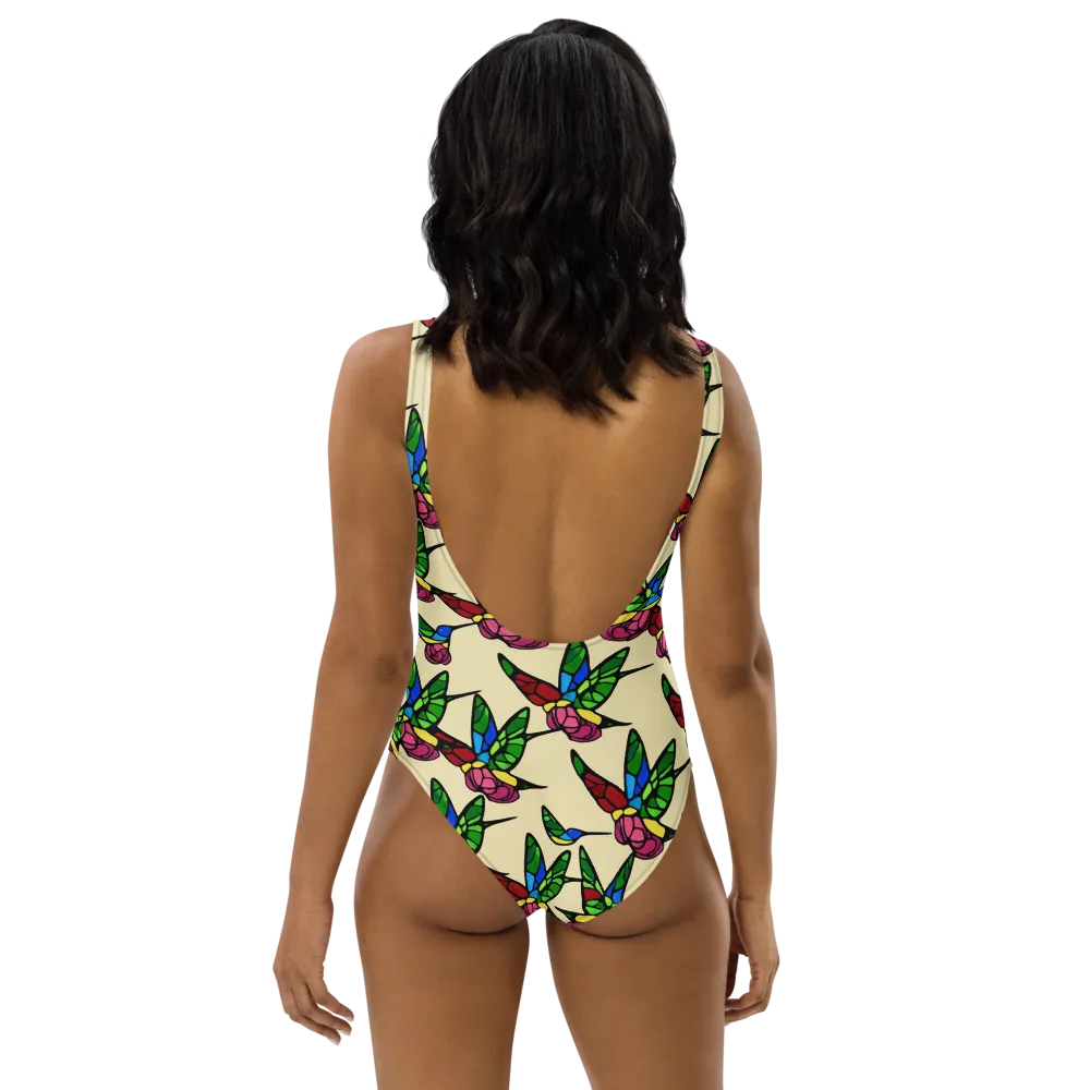 Hummingbird Mosaic on One-Piece Swimsuit — Back