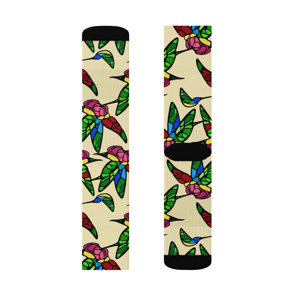 Hummingbird Mosaic on Socks — Left Sock