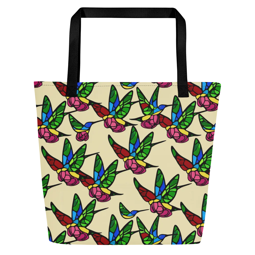 Hummingbird Mosaic on Large Tote Bag W/ Pocket — Front