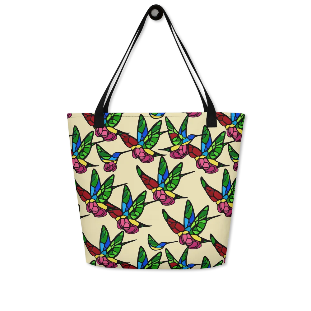 Hummingbird Mosaic on Large Tote Bag W/ Pocket — Front