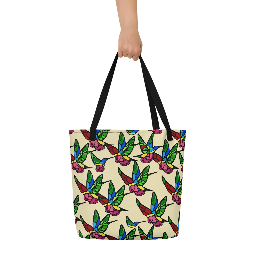 Hummingbird Mosaic on Large Tote Bag W/ Pocket — Front