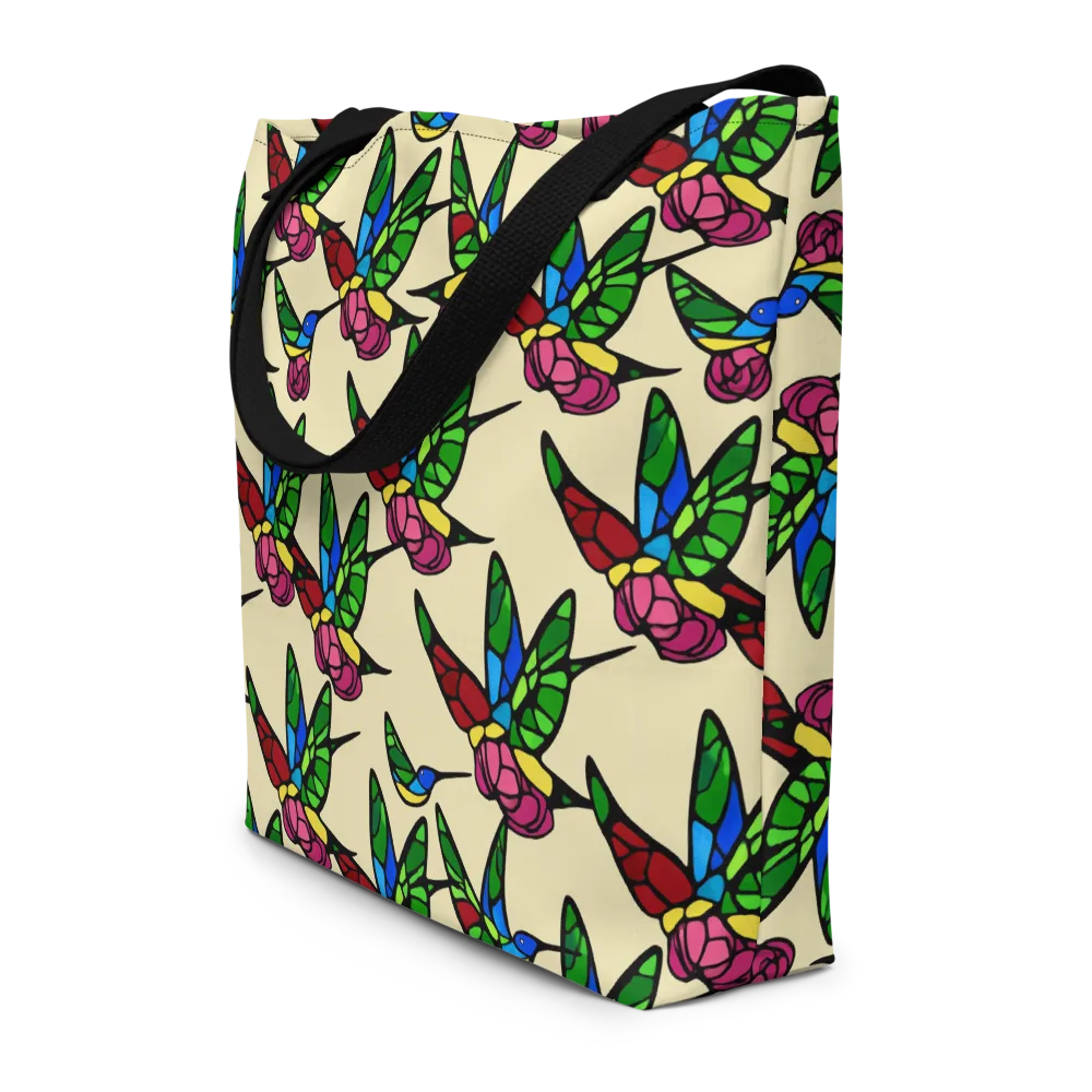 Hummingbird Mosaic on Large Tote Bag W/ Pocket — Front