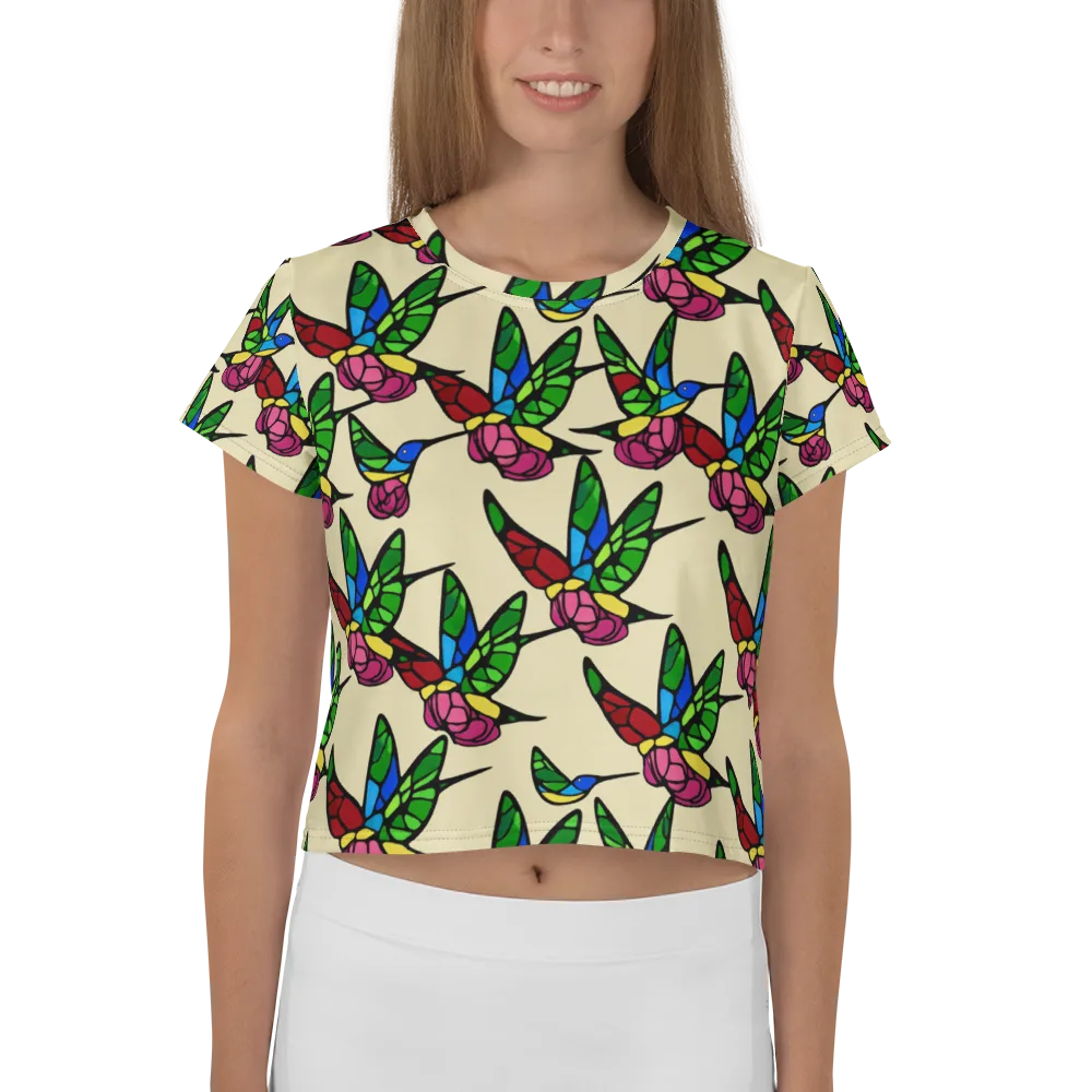 Hummingbird Mosaic on Crop Tee — Front