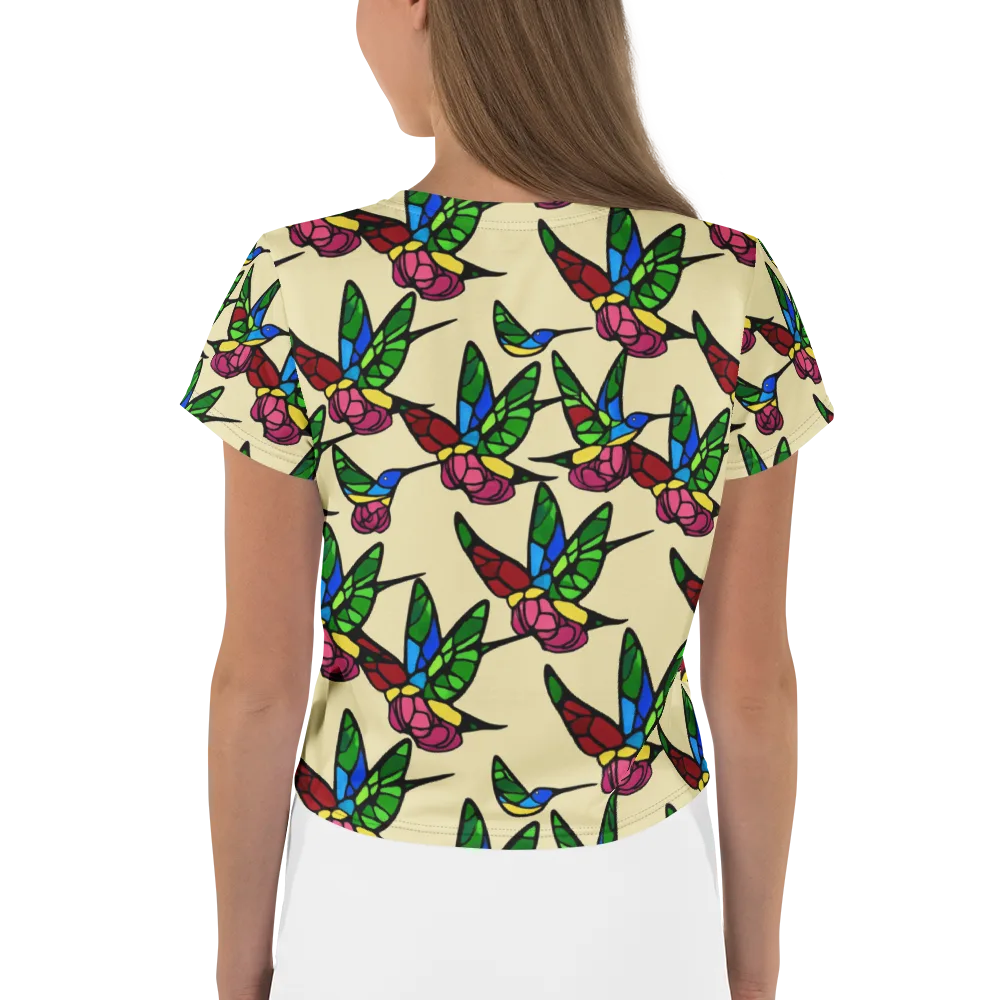 Hummingbird Mosaic on Crop Tee — Back