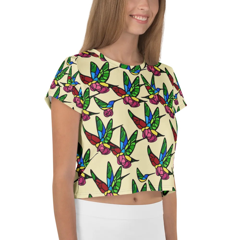 Hummingbird Mosaic on Crop Tee — Right