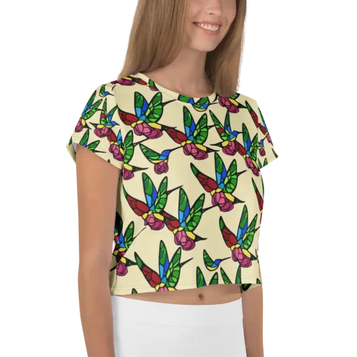 Hummingbird Mosaic on a Crop Tee