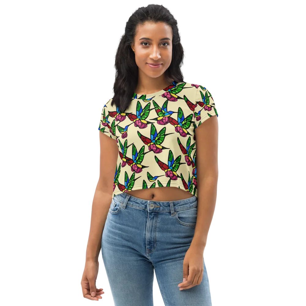 Hummingbird Mosaic on Crop Tee — Front