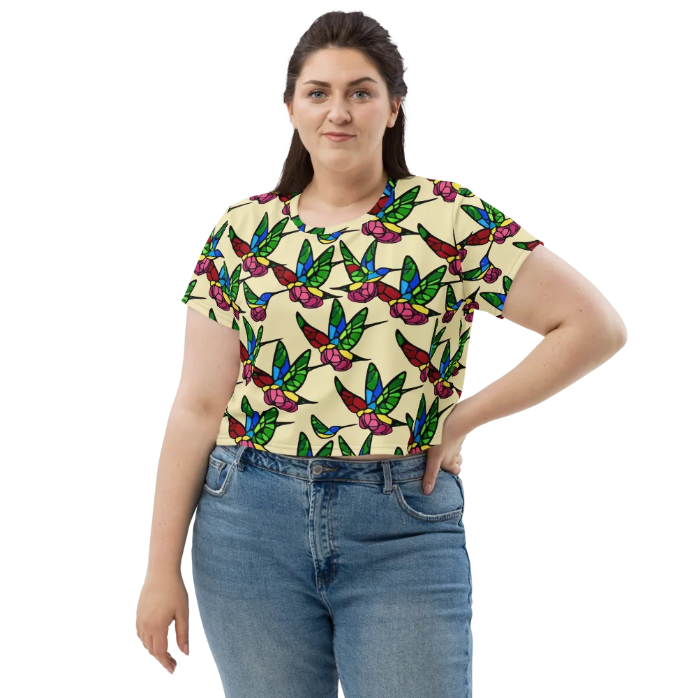 Hummingbird Mosaic on Crop Tee — Front