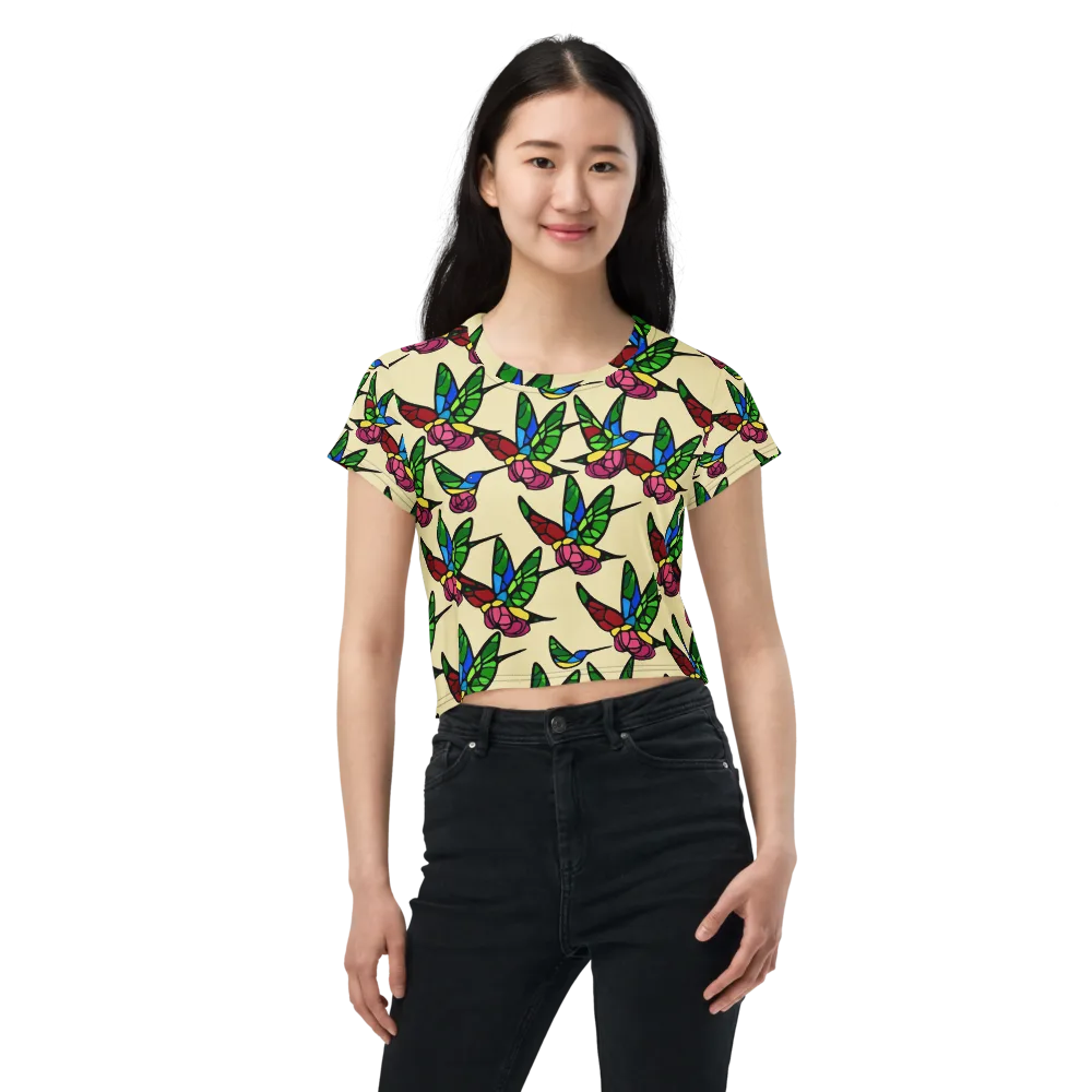 Hummingbird Mosaic on Crop Tee — Front