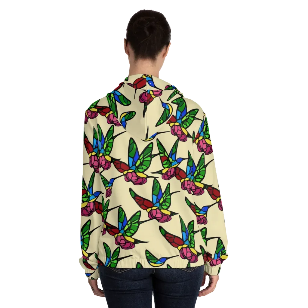 Hummingbird Mosaic on Women's Full-Zip Hoodie — Back On Person