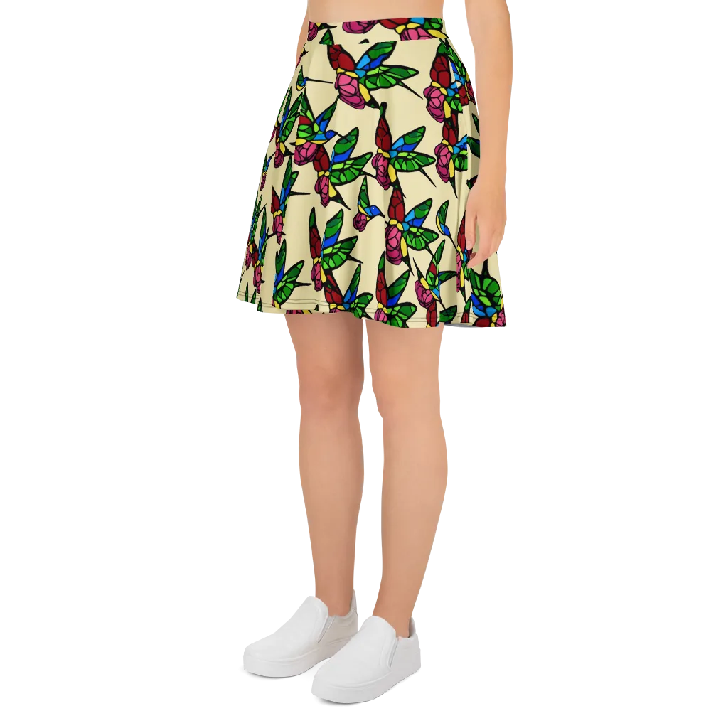 Hummingbird Mosaic on Skater Skirt — Left