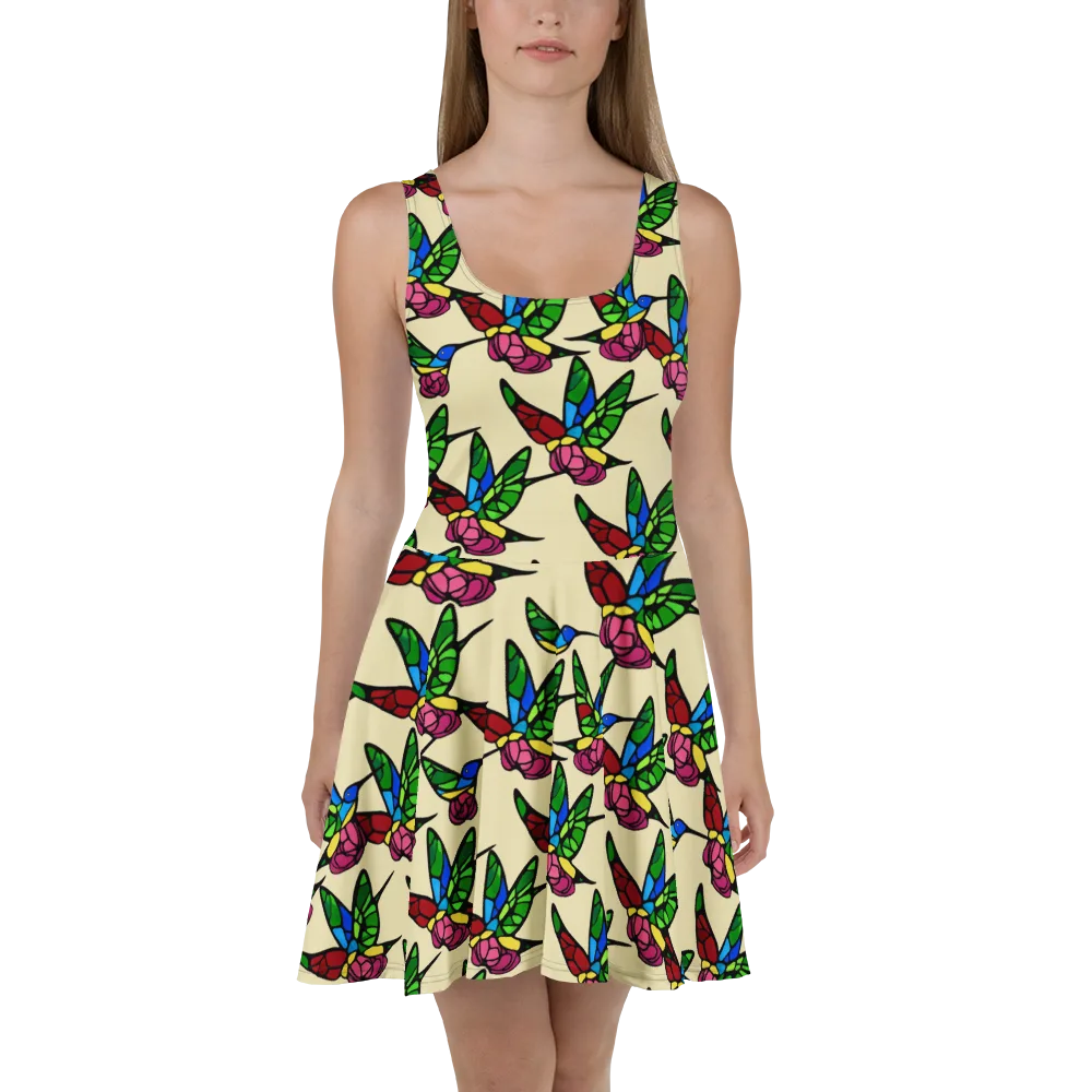 Hummingbird Mosaic on Skater Dress — Front