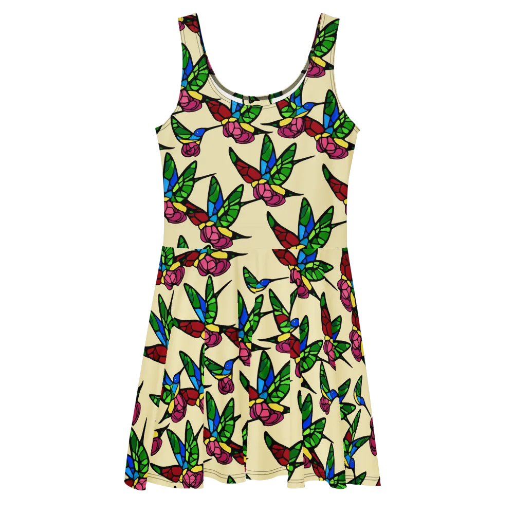 Hummingbird Mosaic on Skater Dress — Front
