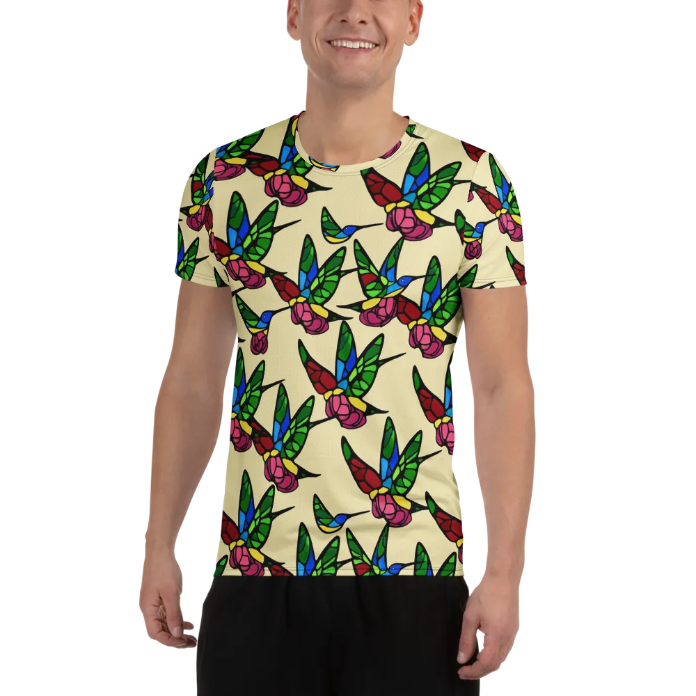 Hummingbird Mosaic on Men's Athletic T-Shirt — Front