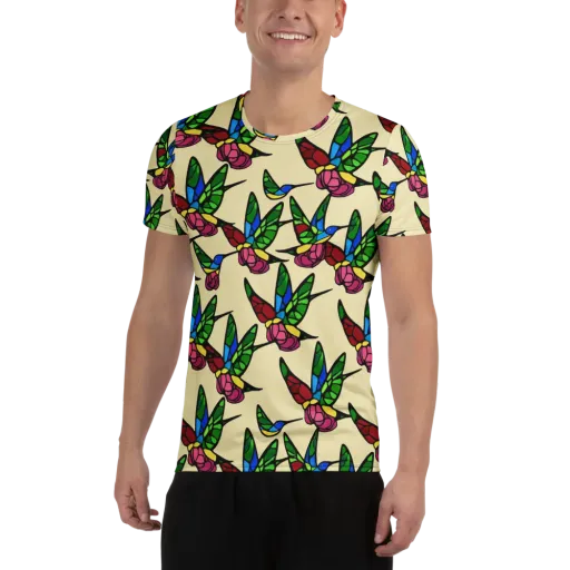 Hummingbird Mosaic on a Men's Athletic T-Shirt