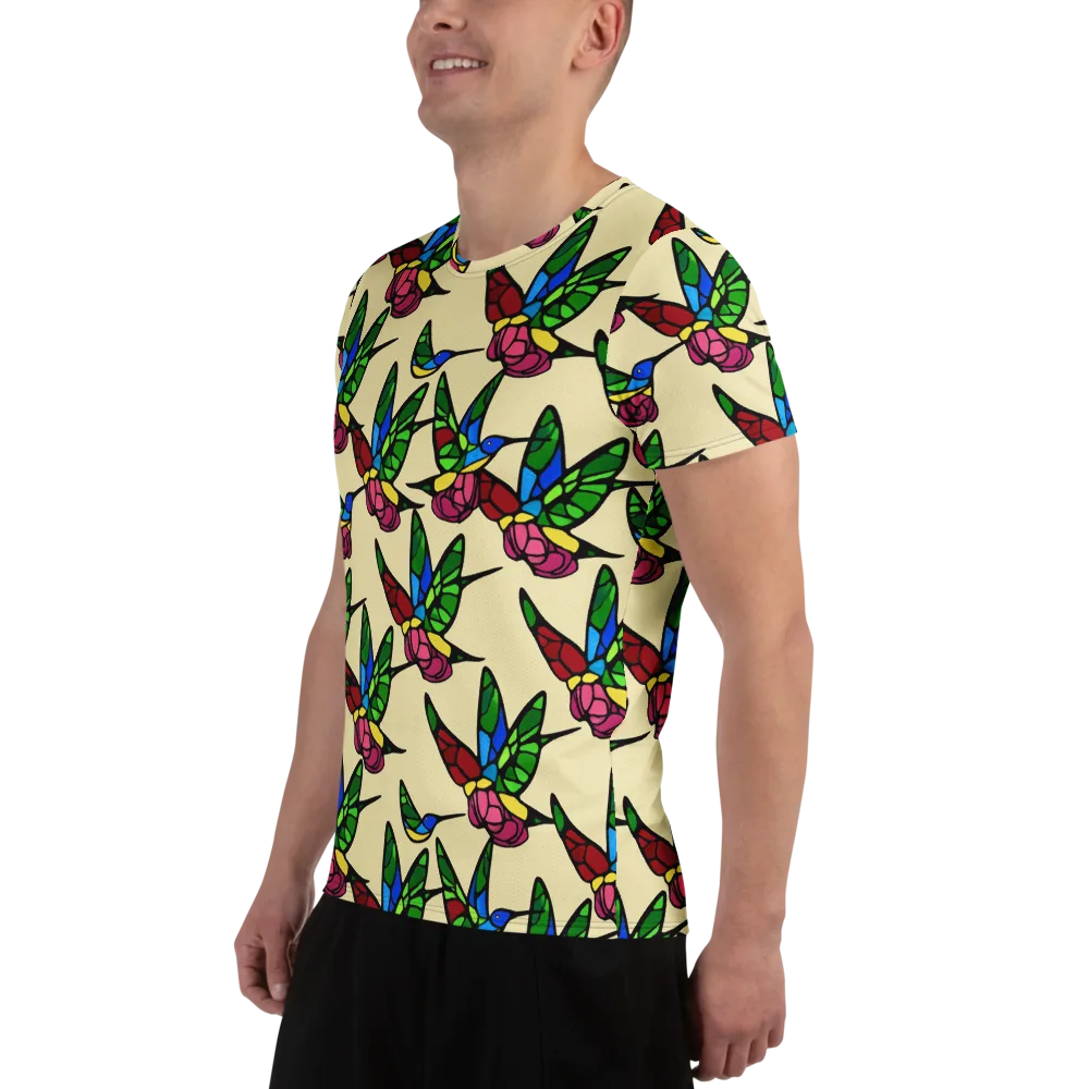Hummingbird Mosaic on Men's Athletic T-Shirt — Left