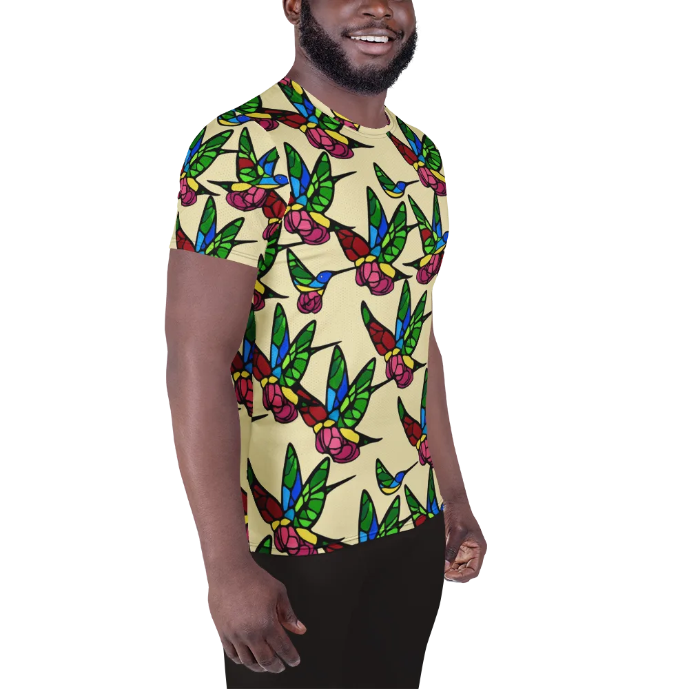Hummingbird Mosaic on Men's Athletic T-Shirt — Right