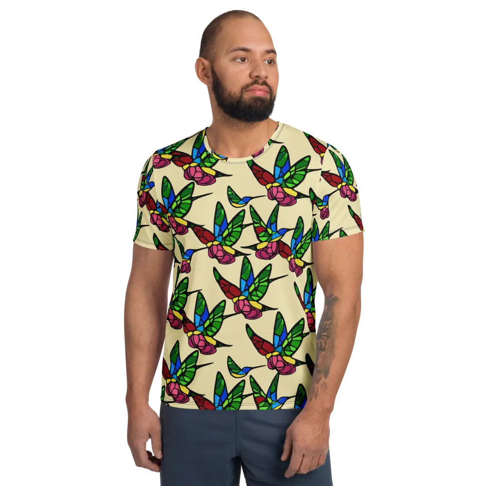 Hummingbird Mosaic on Men's Athletic T-Shirt — Front