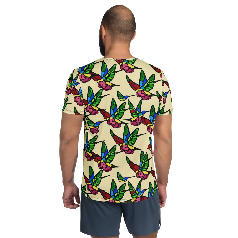 Hummingbird Mosaic on Men's Athletic T-Shirt — Back