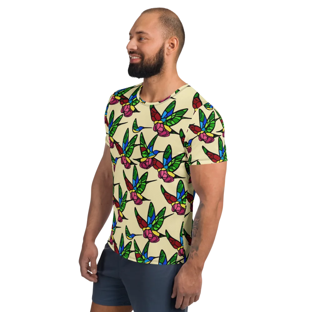 Hummingbird Mosaic on Men's Athletic T-Shirt — Left
