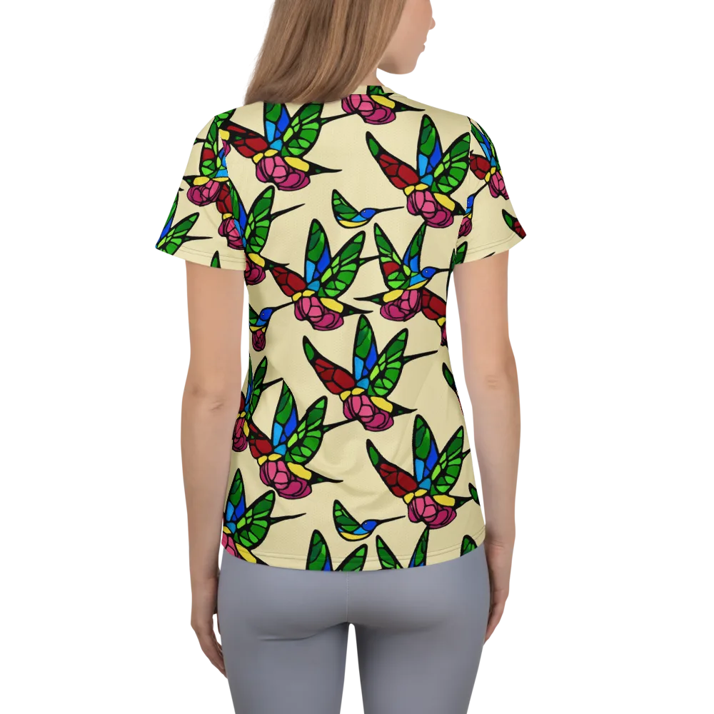 Hummingbird Mosaic on Women's Athletic T-Shirt — Back