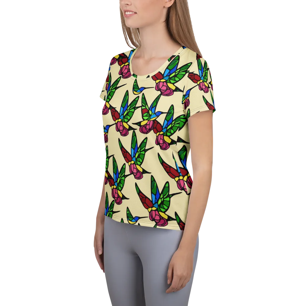 Hummingbird Mosaic on Women's Athletic T-Shirt — Left