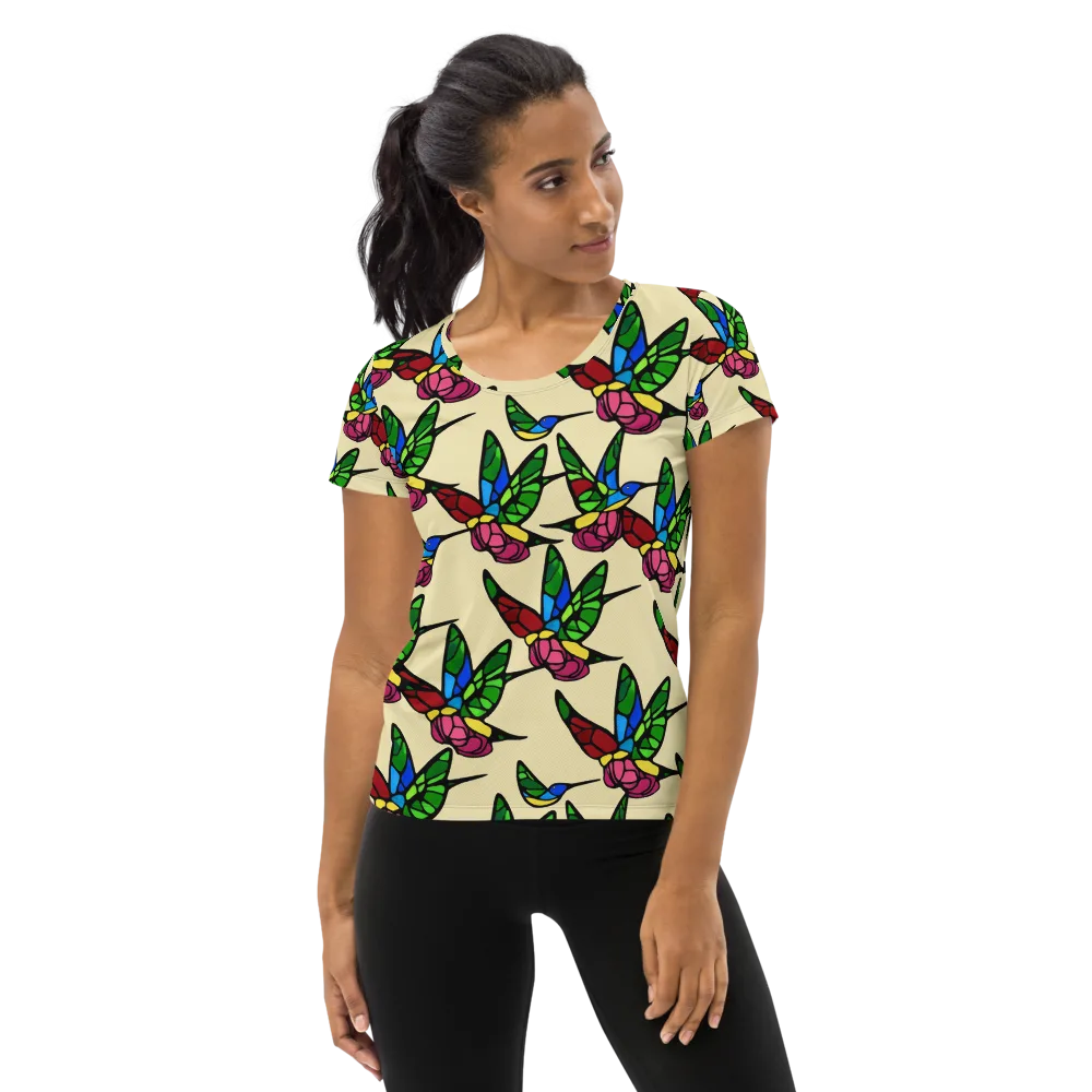 Hummingbird Mosaic on Women's Athletic T-Shirt — Front