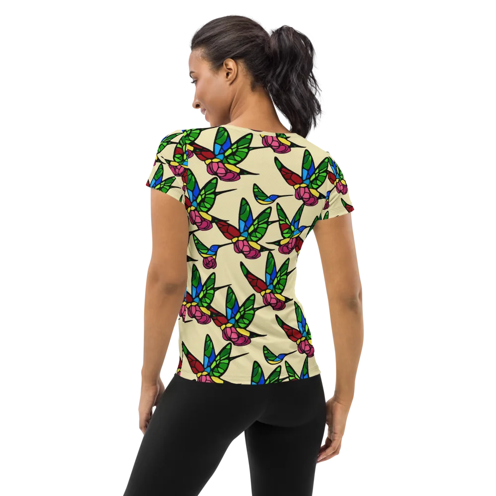 Hummingbird Mosaic on Women's Athletic T-Shirt — Back