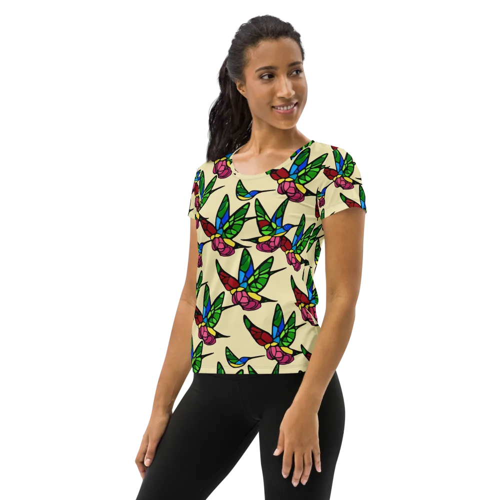 Hummingbird Mosaic on Women's Athletic T-Shirt — Left