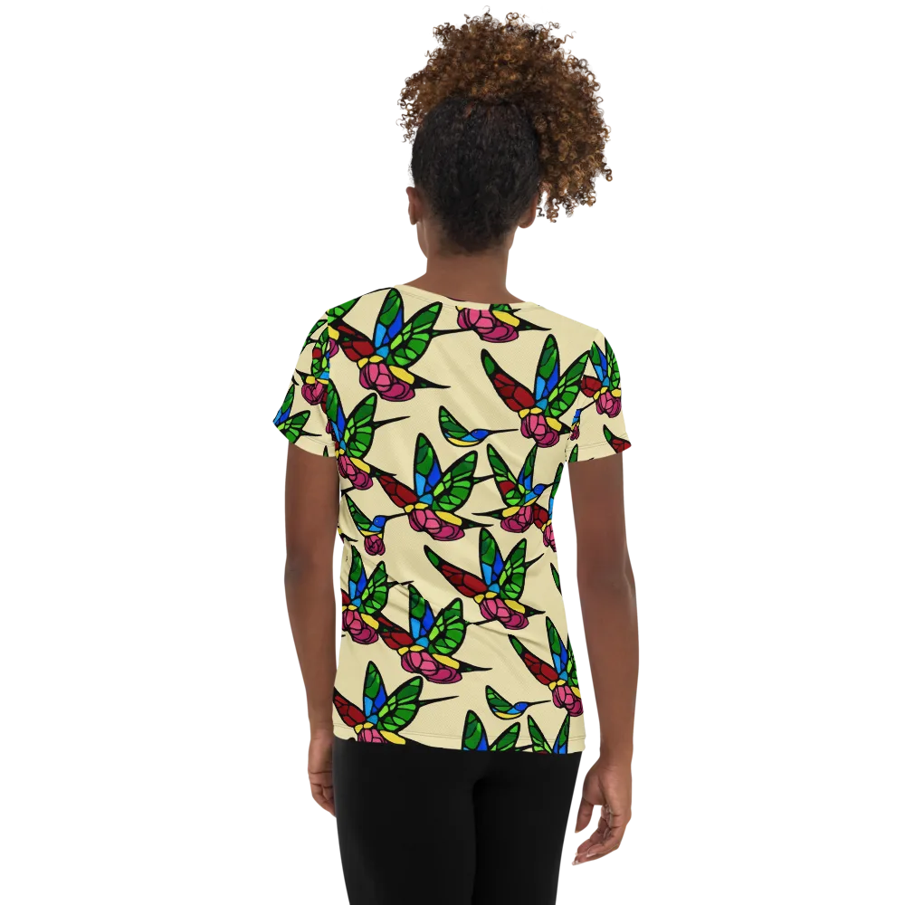 Hummingbird Mosaic on Women's Athletic T-Shirt — Back