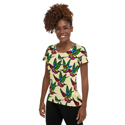 Hummingbird Mosaic on a Women's Athletic T-Shirt