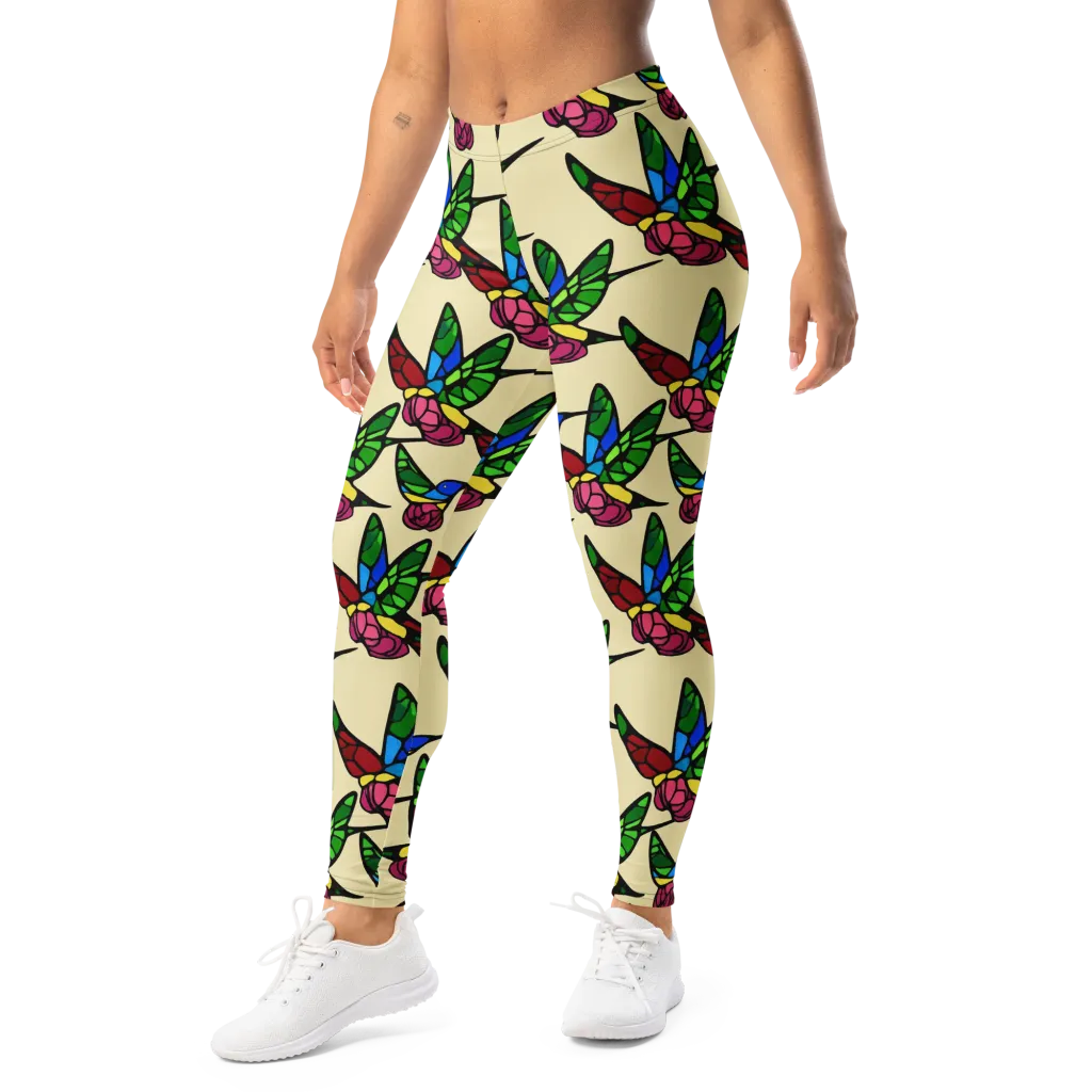 Hummingbird Mosaic on Leggings — Left Front