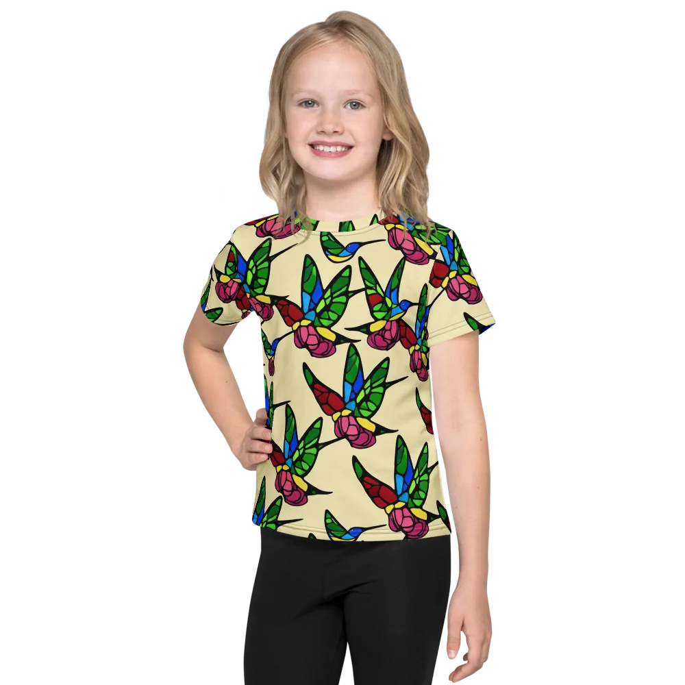 Hummingbird Mosaic on Kids Crew Neck T-Shirt — Front