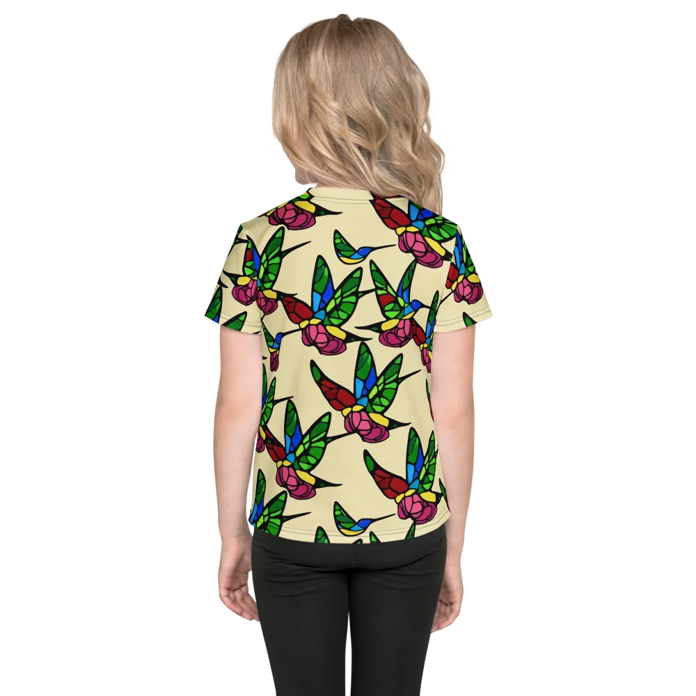 Hummingbird Mosaic on Kids Crew Neck T-Shirt — Back