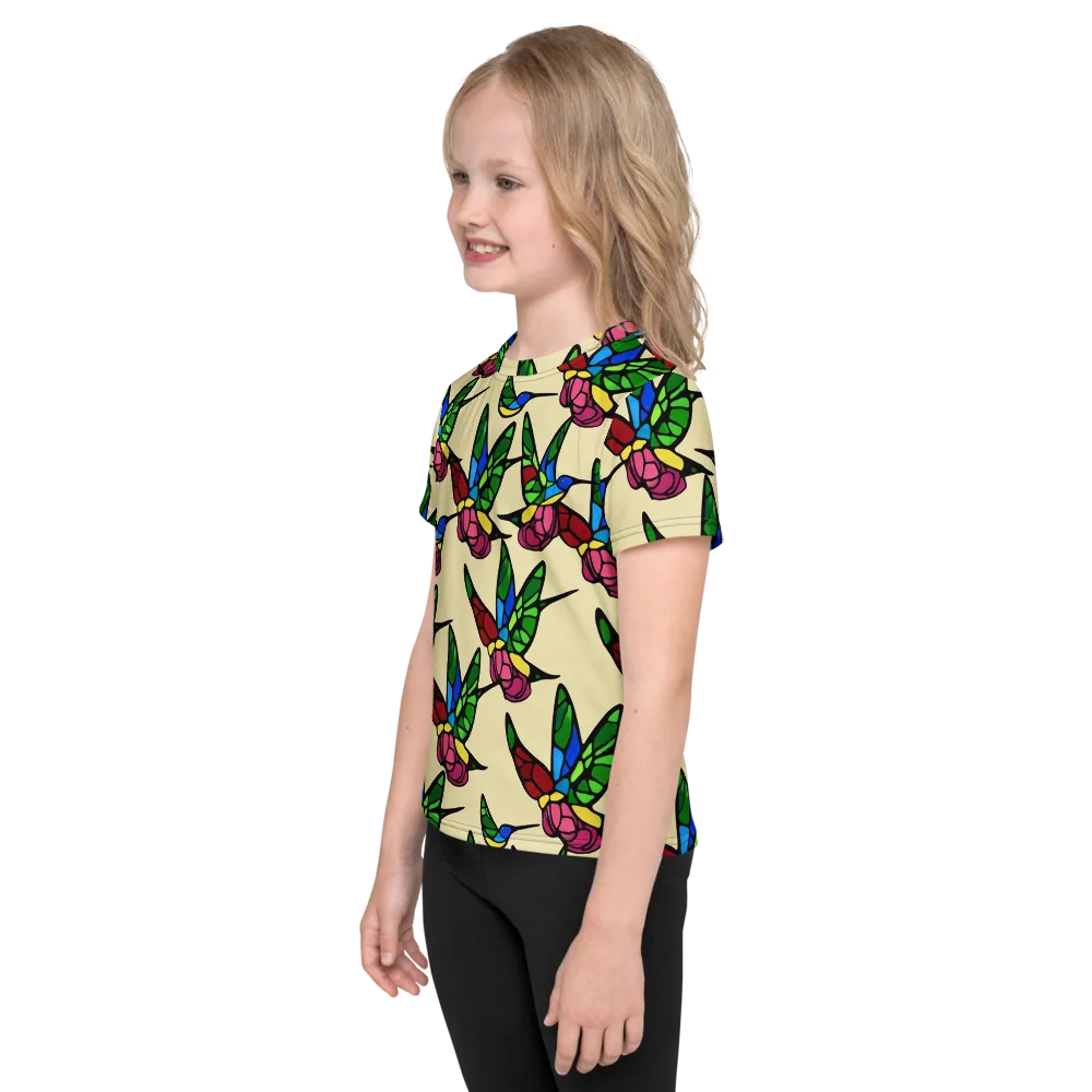 Hummingbird Mosaic on Kids Crew Neck T-Shirt — Left