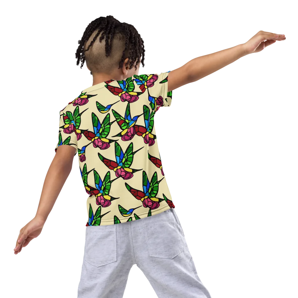 Hummingbird Mosaic on Kids Crew Neck T-Shirt — Back