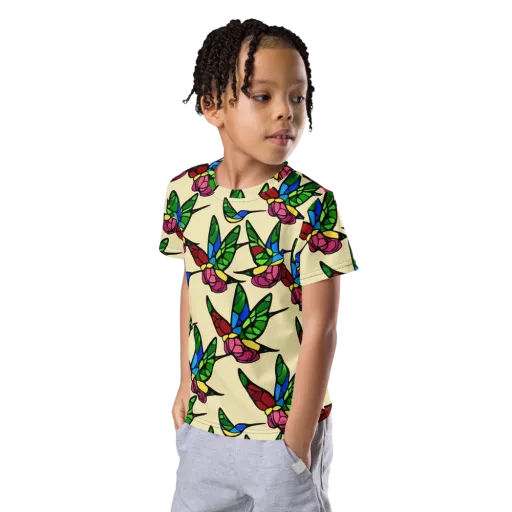 Hummingbird Mosaic on a Kids Crew Neck T-Shirt