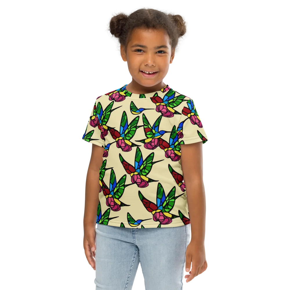 Hummingbird Mosaic on Kids Crew Neck T-Shirt — Front