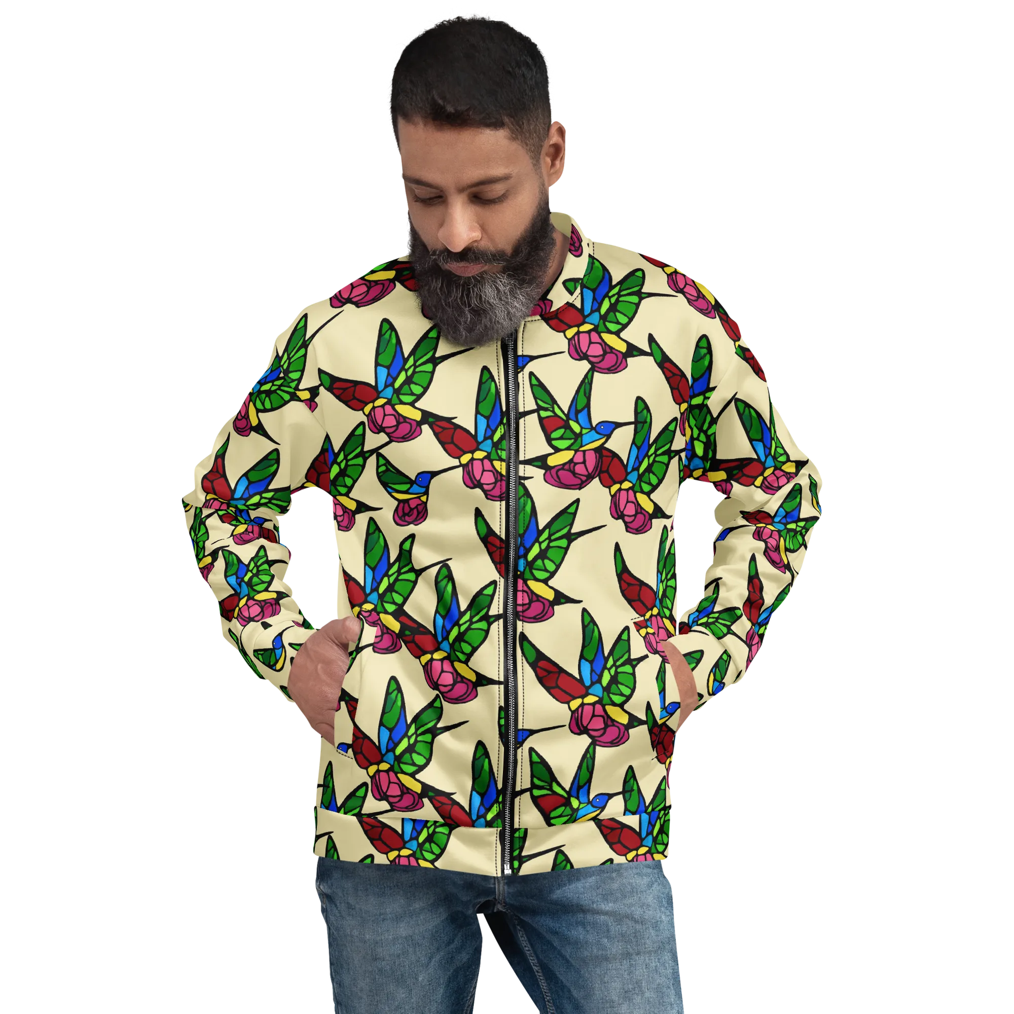 Hummingbird Mosaic on Bomber Jacket — Front