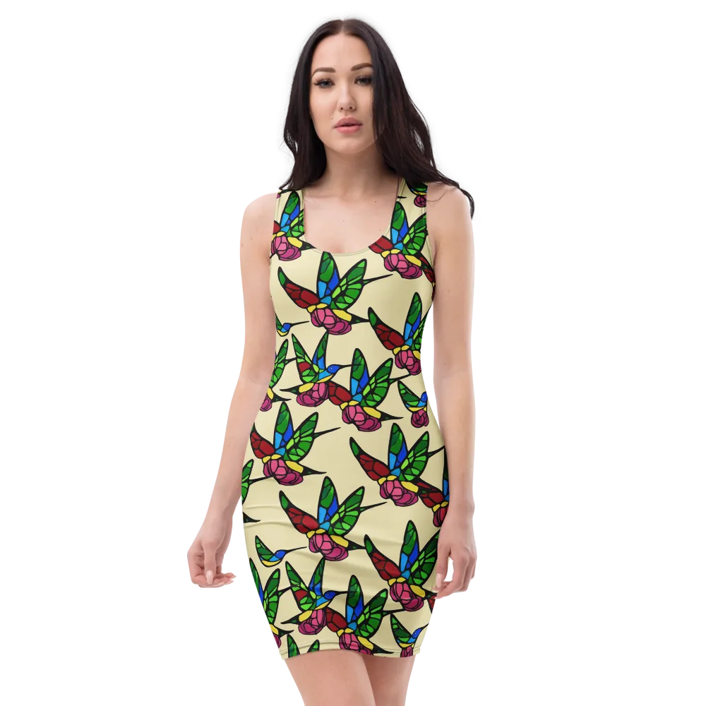 Hummingbird Mosaic on Bodycon Dress — Front