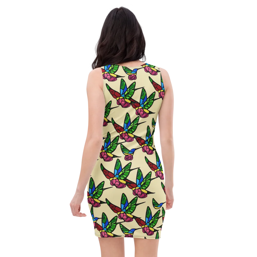 Hummingbird Mosaic on Bodycon Dress — Back