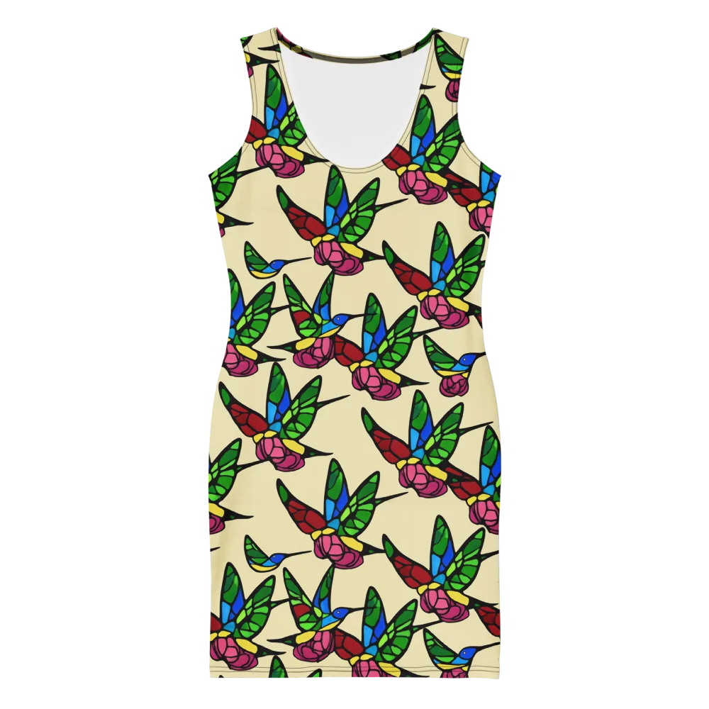 Hummingbird Mosaic on Bodycon Dress — Front