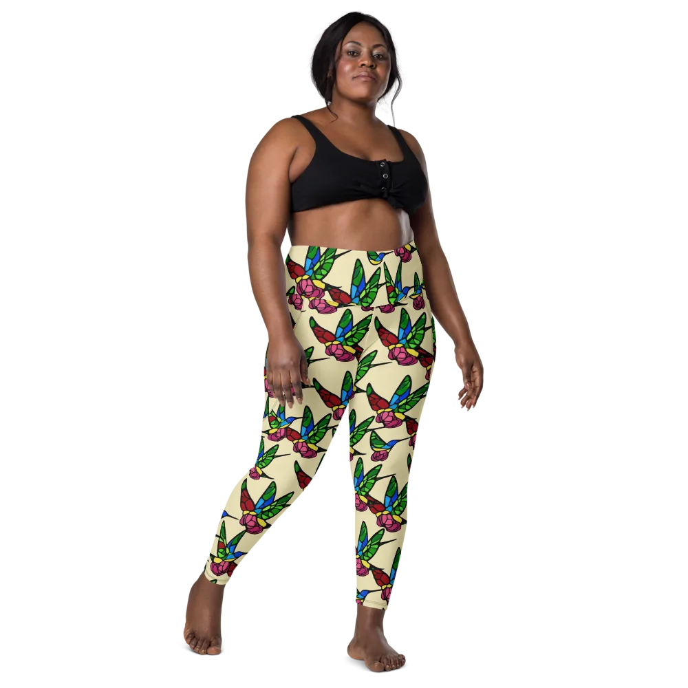 Hummingbird Mosaic on Leggings with Pockets — Front