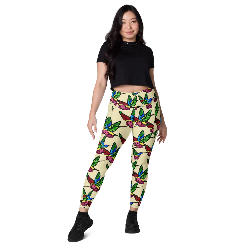 Hummingbird Mosaic on Leggings with Pockets — Front