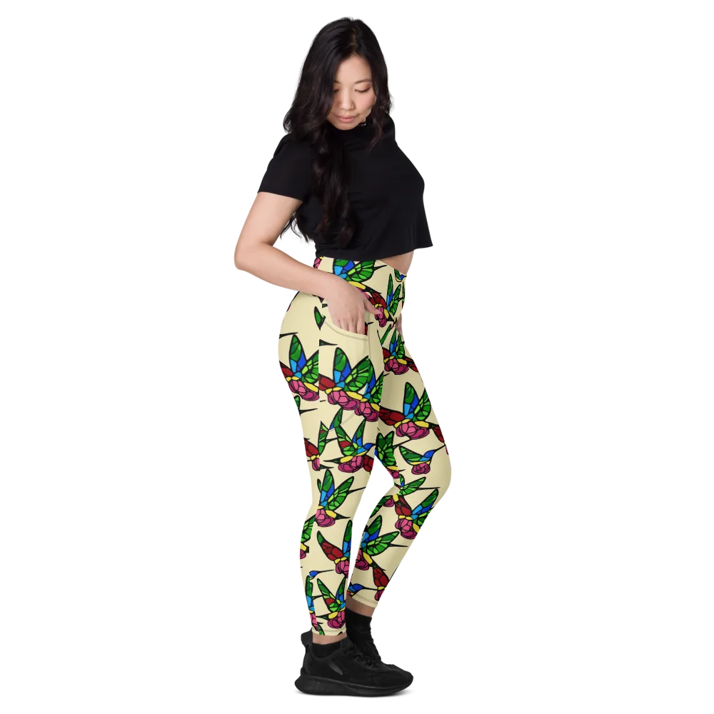 Hummingbird Mosaic on Leggings with Pockets — Right