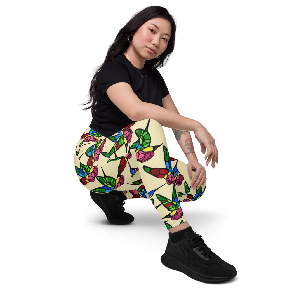 Hummingbird Mosaic on Leggings with Pockets — Right Front