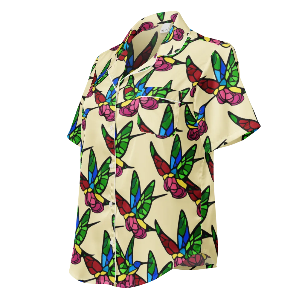 Hummingbird Mosaic on Women's Short Sleeve Pajama Top — Left Front