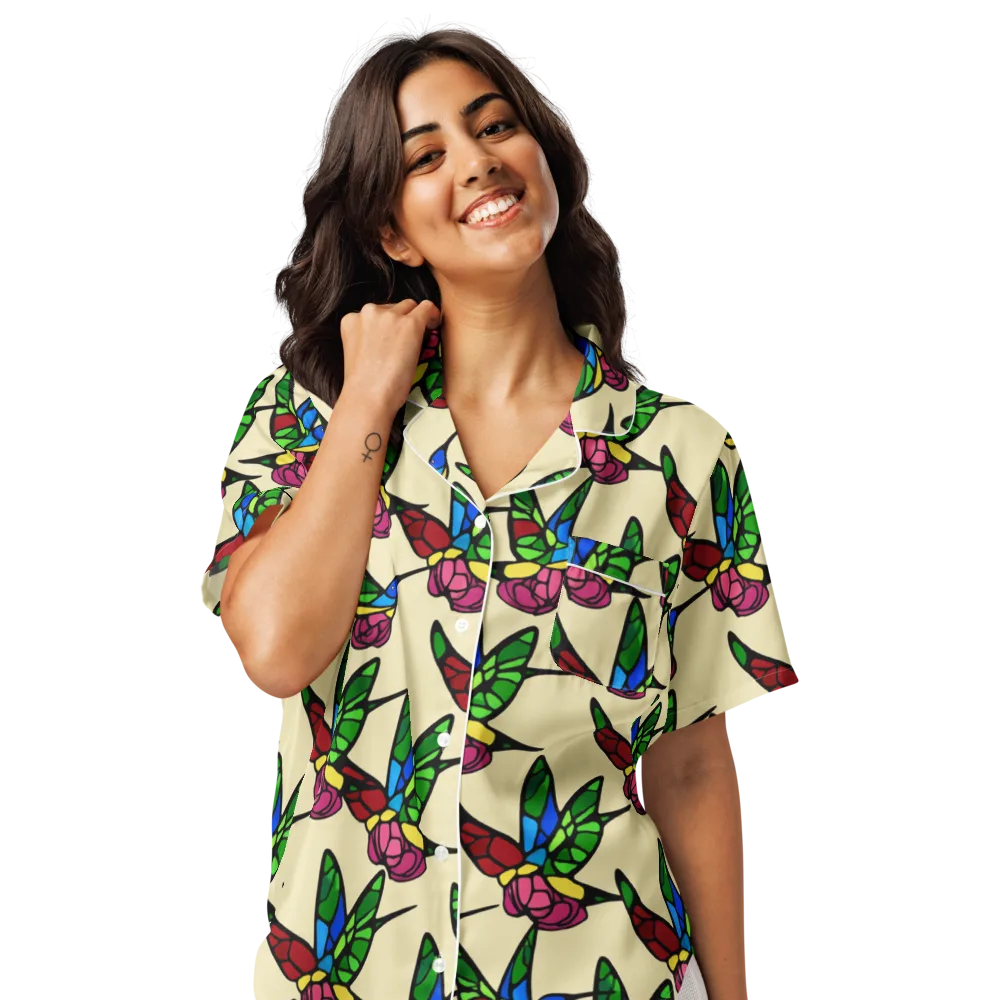Hummingbird Mosaic on Women's Short Sleeve Pajama Top — Front