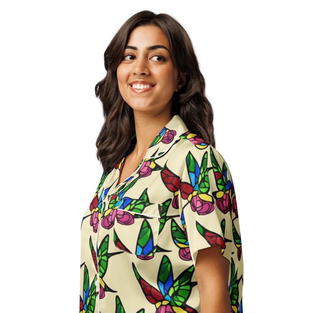 Hummingbird Mosaic on Women's Short Sleeve Pajama Top — Left Front